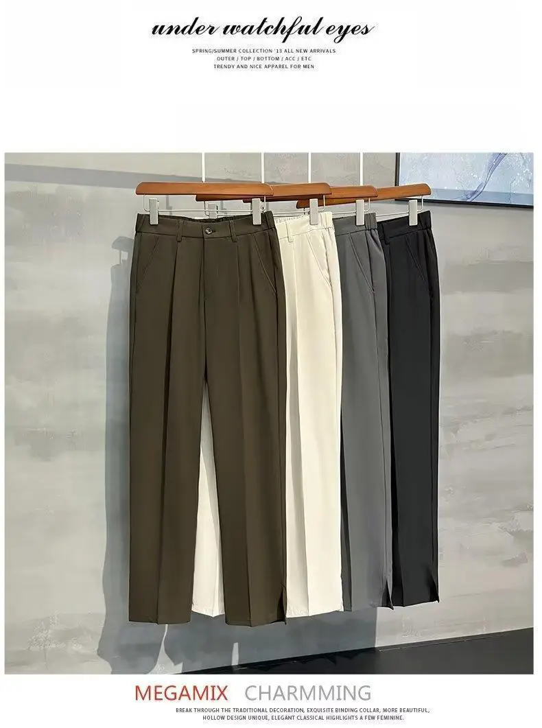 Men Korean Style Straight Pants Grey Spring Summer Casual — feature 7