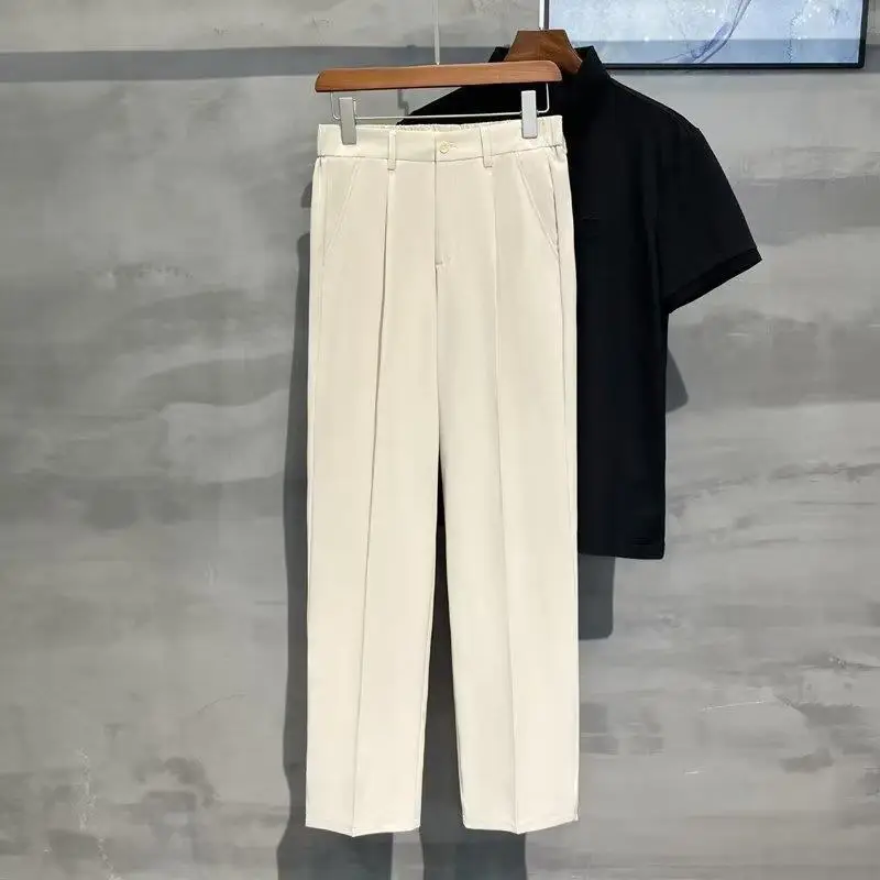 Men Korean Style Straight Pants Grey Spring Summer Casual - Image 2