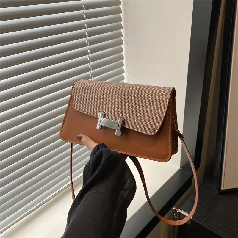 Korean Style H-Lock Shoulder Bag Brown