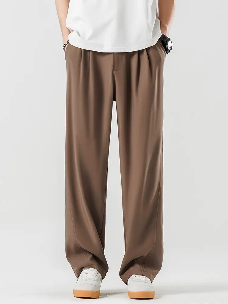 Men's Summer Loose Draped Pants Brown Ice Silk