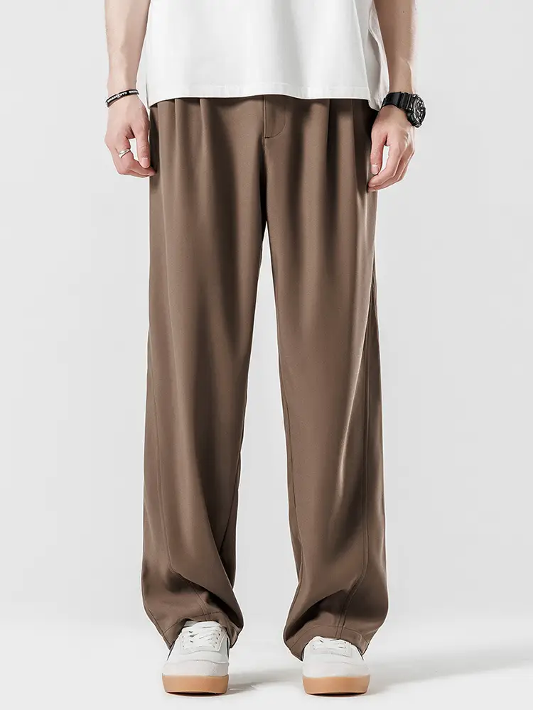 Men's Summer Loose Draped Pants Brown Ice Silk