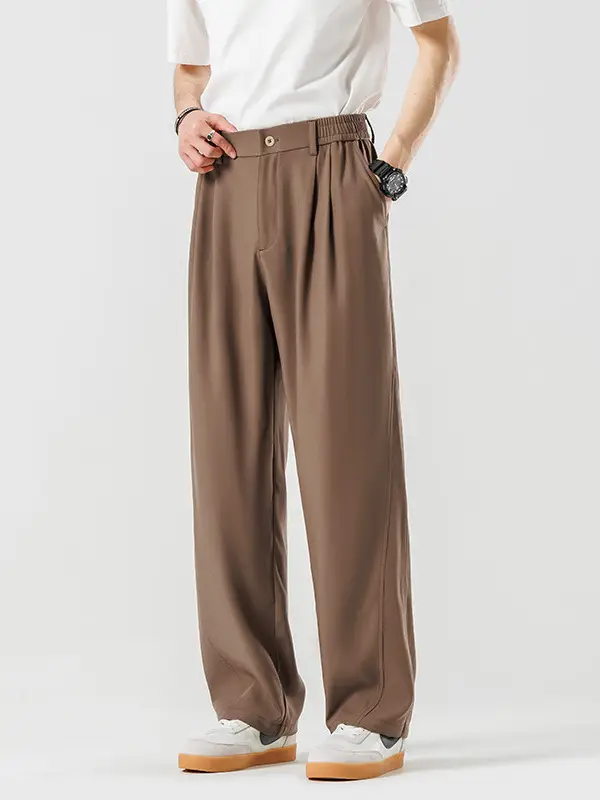 Men's Summer Loose Draped Pants Brown Ice Silk