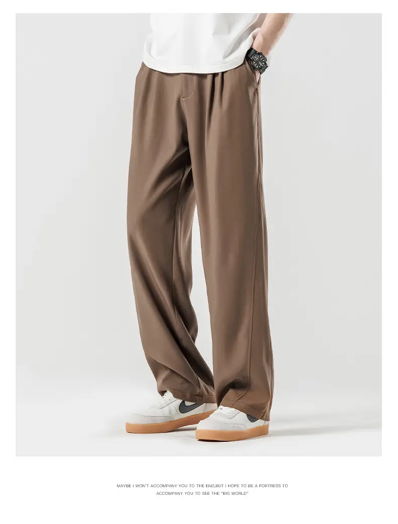 Men's Summer Loose Draped Pants Brown Ice Silk — feature 2
