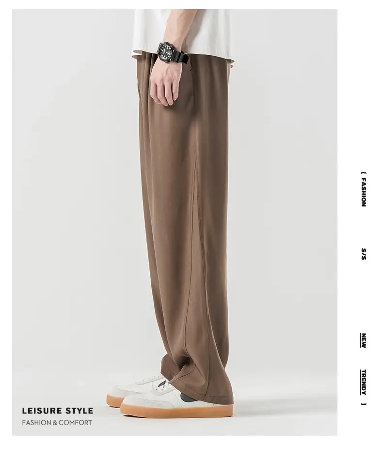 Men's Summer Loose Draped Pants Brown Ice Silk — feature 3
