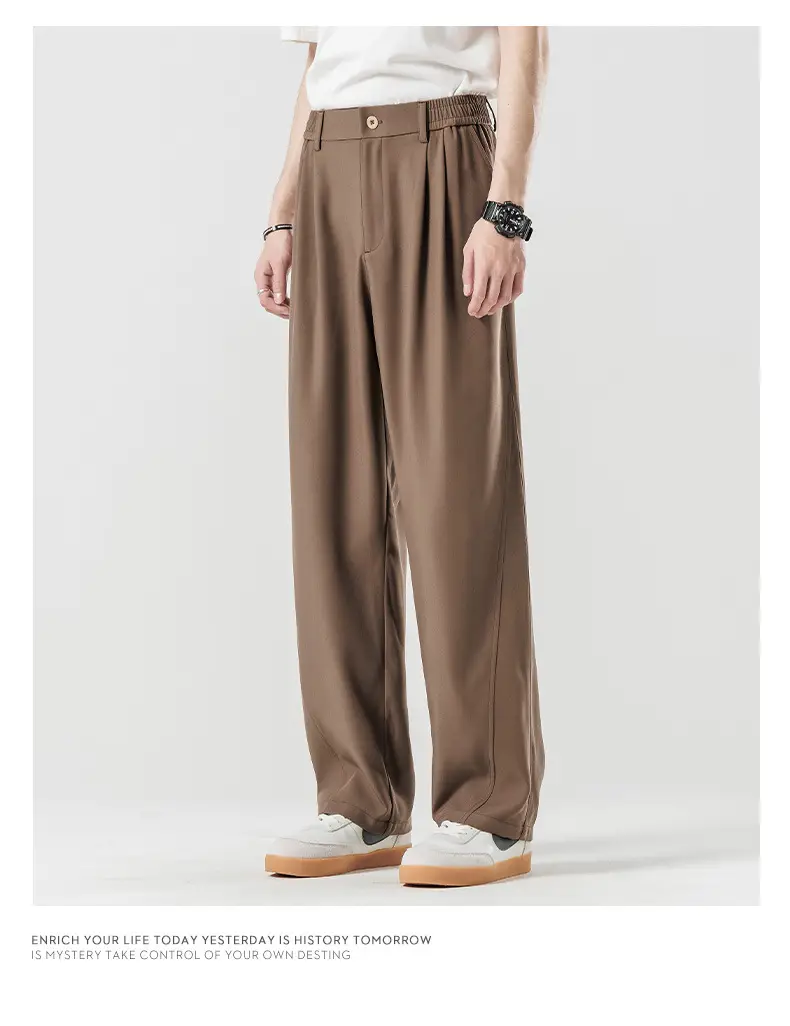 Men's Summer Loose Draped Pants Brown Ice Silk — feature 4