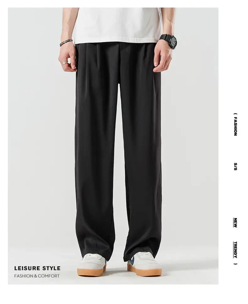 Men's Summer Loose Draped Pants Brown Ice Silk — feature 6