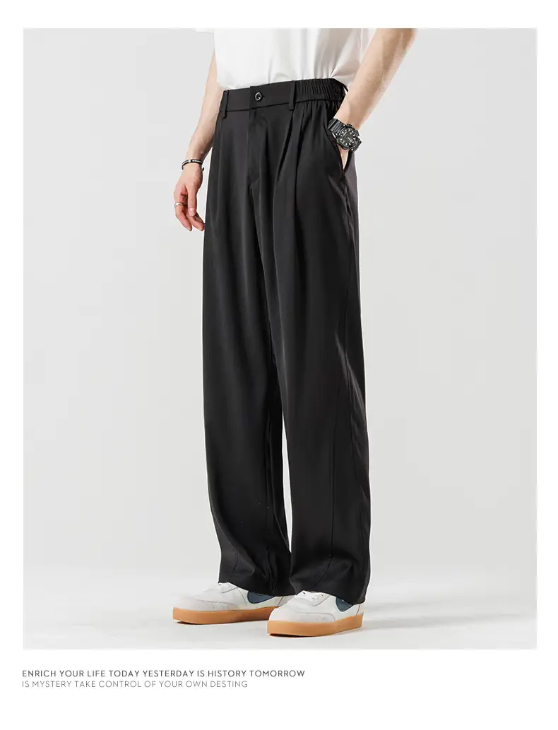 Men's Summer Loose Draped Pants Brown Ice Silk — feature 8