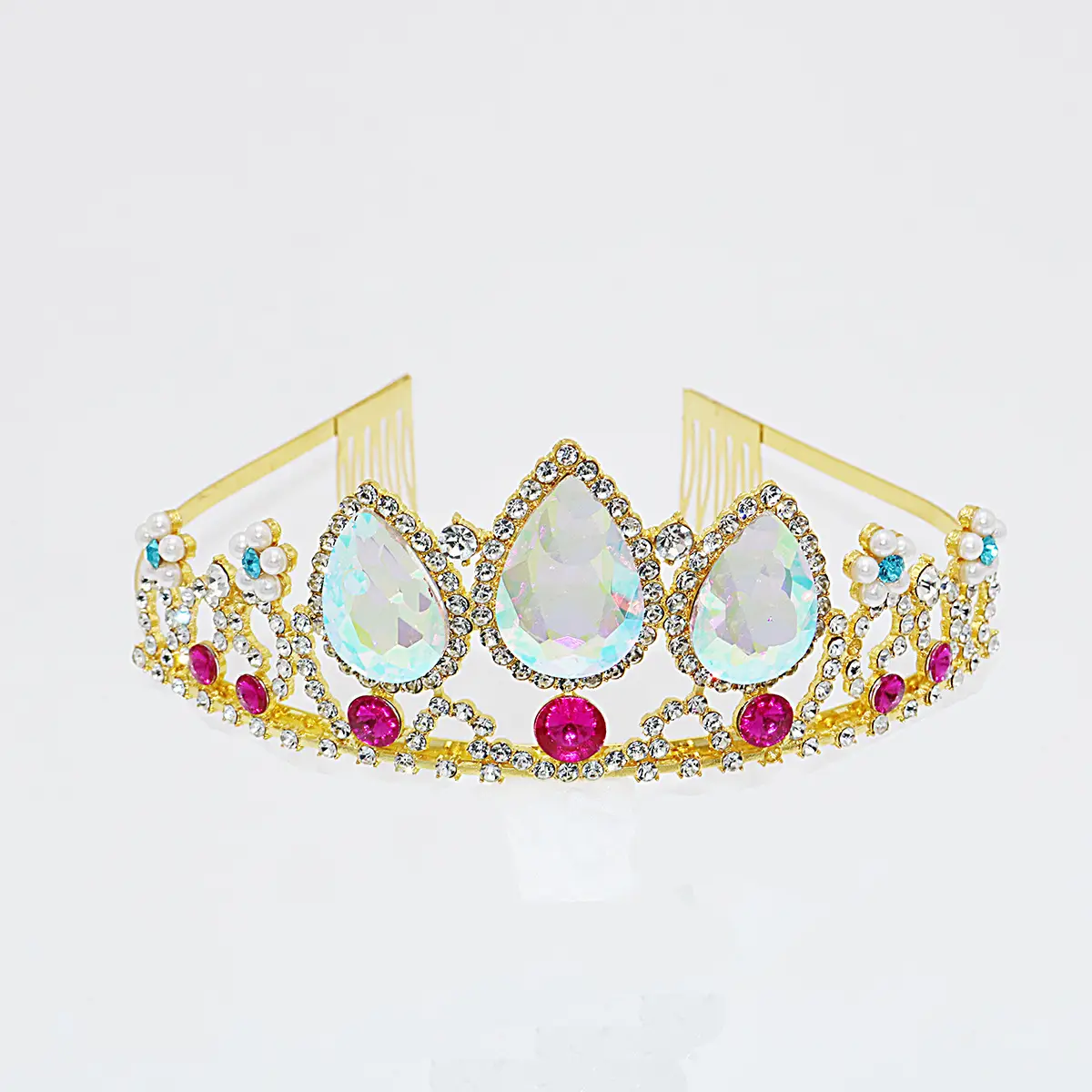 Big Crystal Blue Crown Headband for Girls