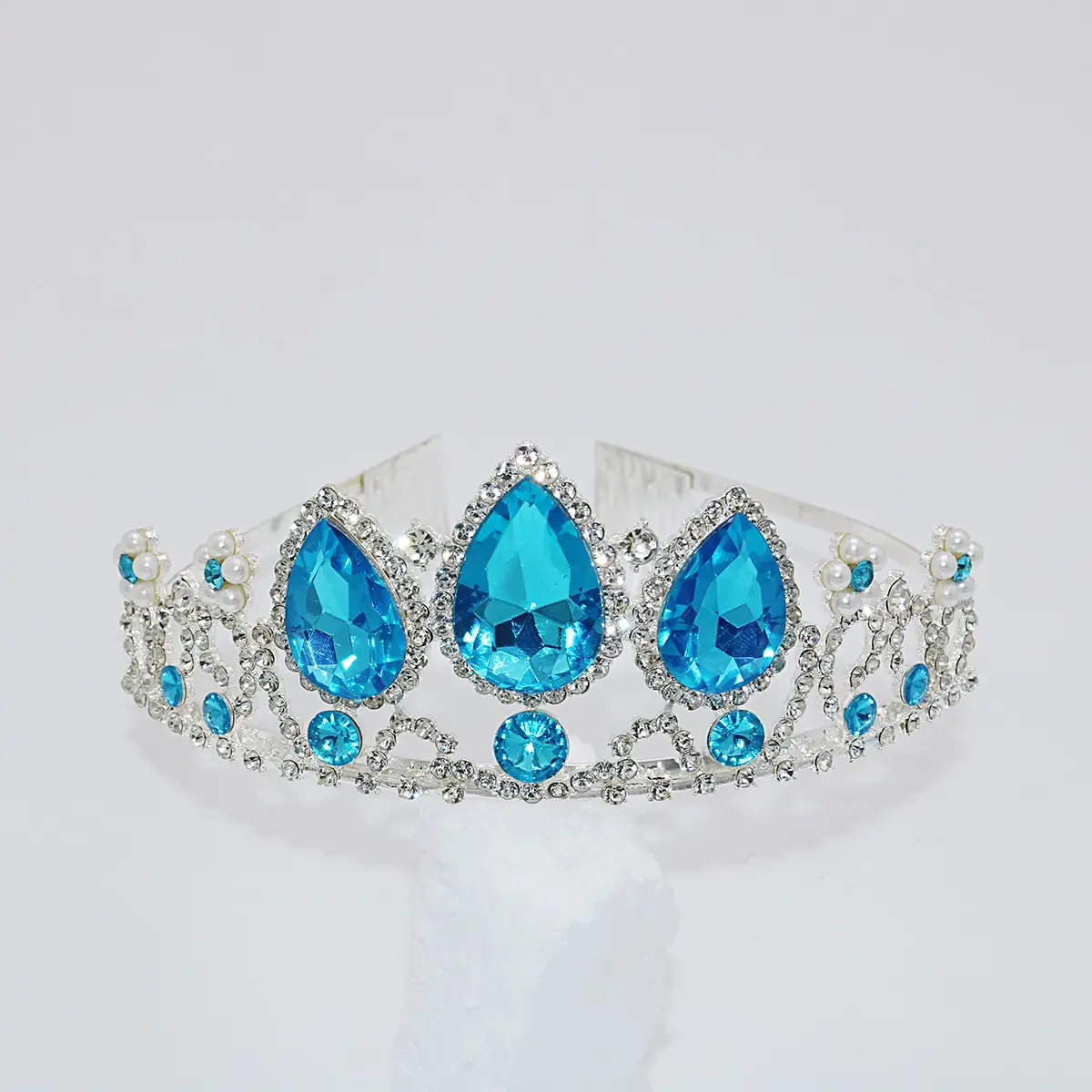 Big Crystal Blue Crown Headband for Girls