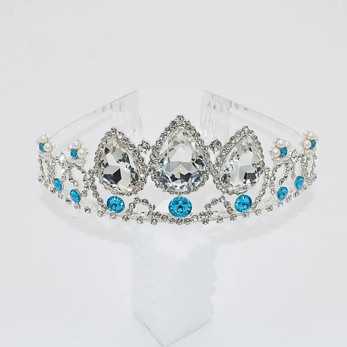Big Crystal Blue Crown Headband for Girls