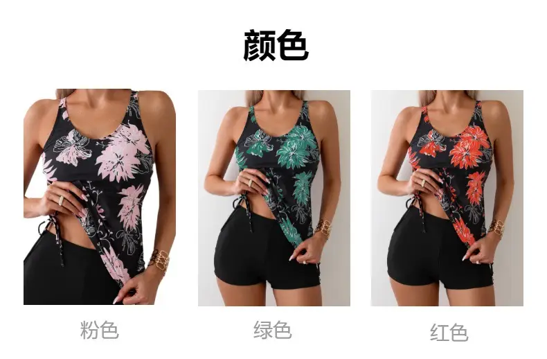 2024 Printed Backless Split Swimwear Black Pink Floral — feature 2