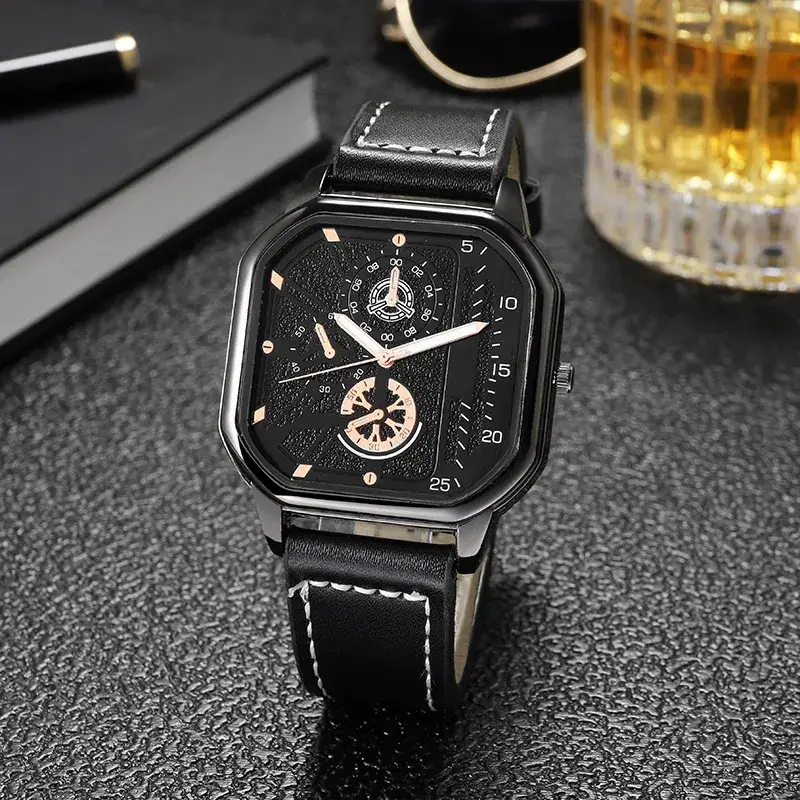 Men's European Style Quartz Watch with 3-eyes and Screwed In Dial - Image 2