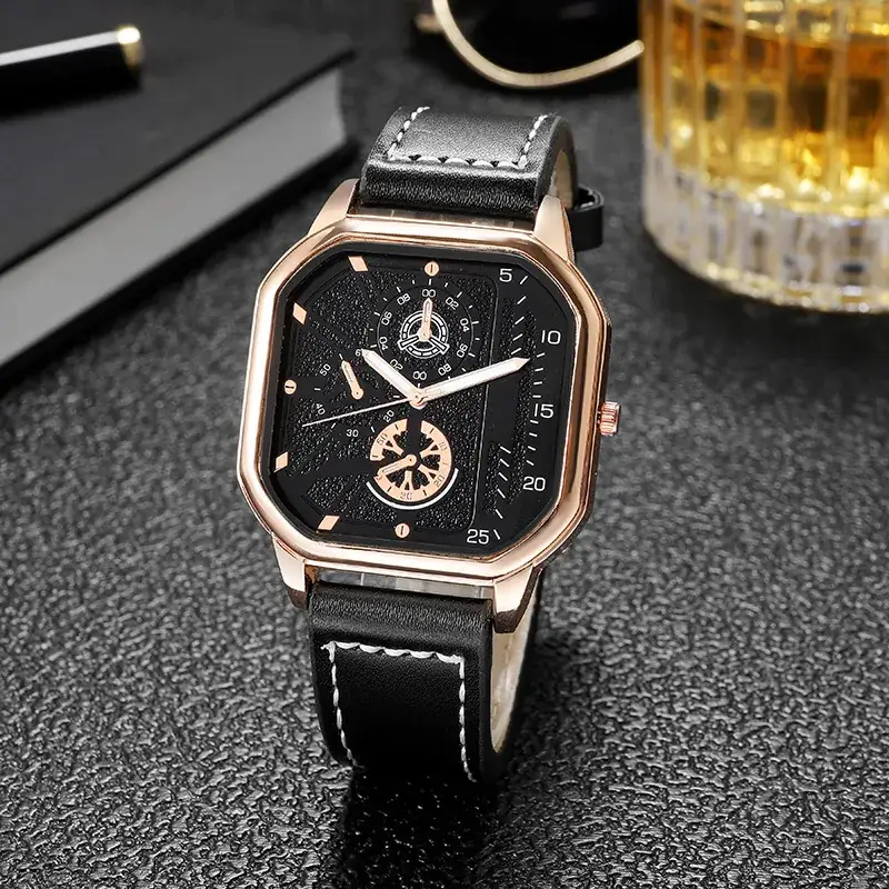 Men's European Style Quartz Watch with 3-eyes and Screwed In Dial - Image 4