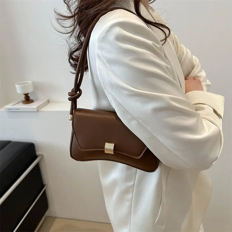 Black Women's Shoulder Crossbody Bag with Gold Clasp - Image 8