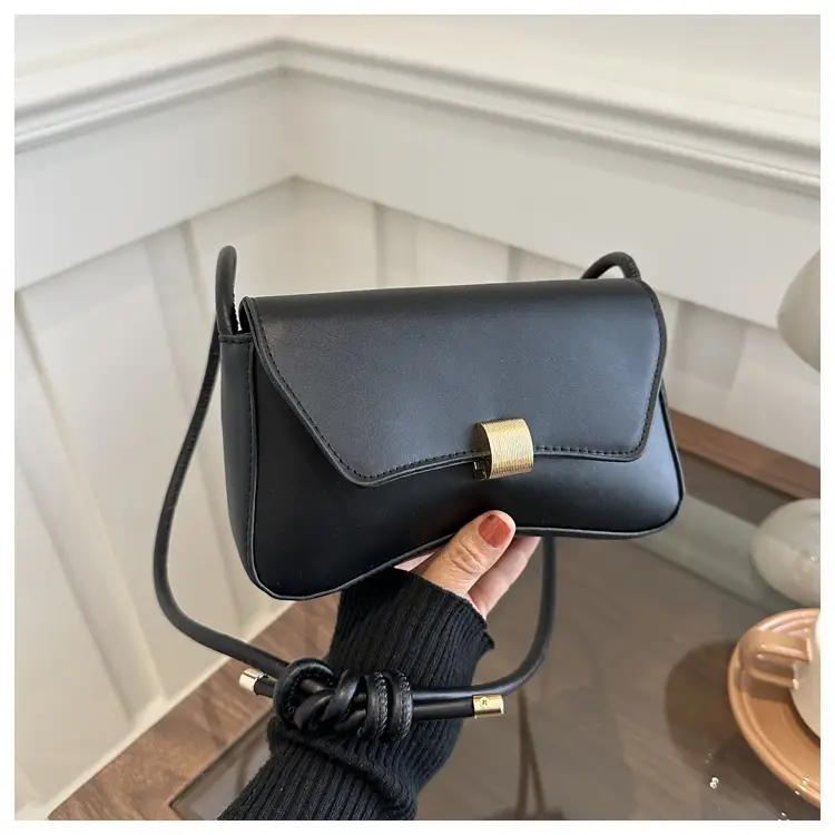 Black Women's Shoulder Crossbody Bag with Gold Clasp — feature 19