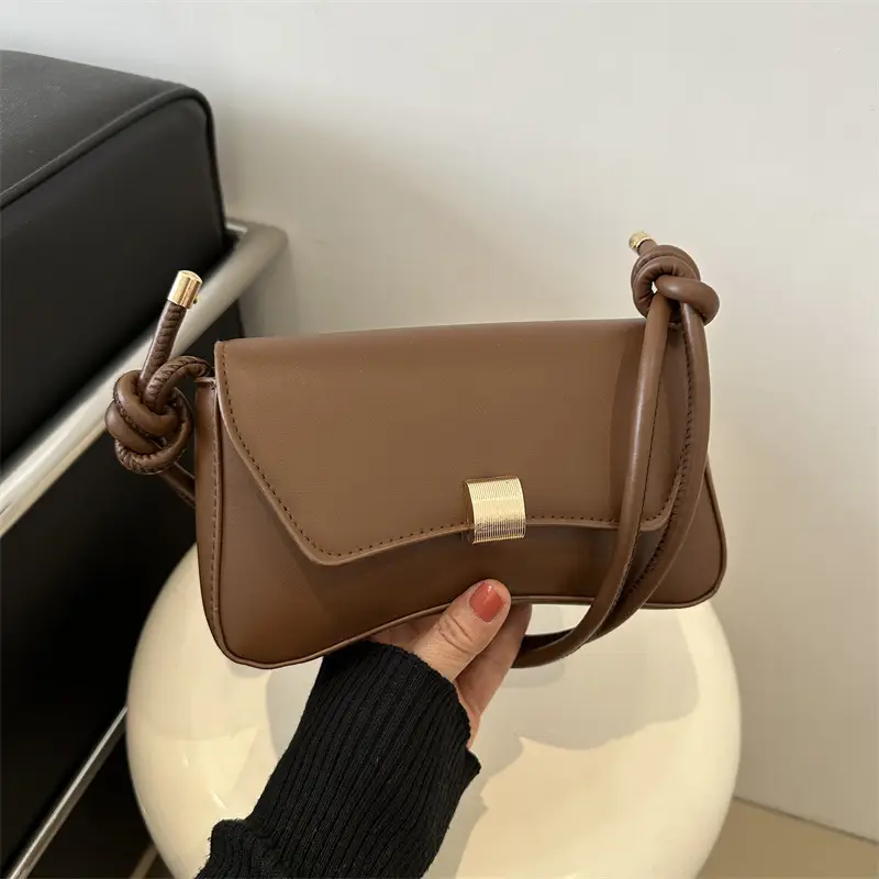 Black Women's Shoulder Crossbody Bag with Gold Clasp - Image 4