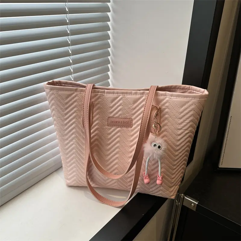 Pink Women's Zigzag Tote Bag Large Capacity - Image 4