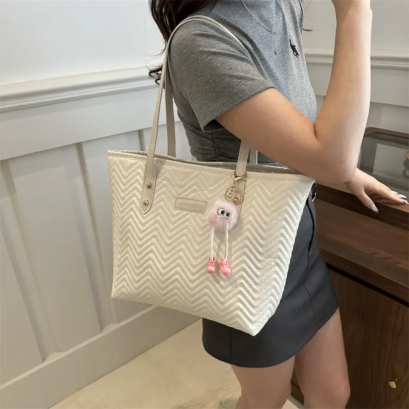 Pink Women's Zigzag Tote Bag Large Capacity - Image 5