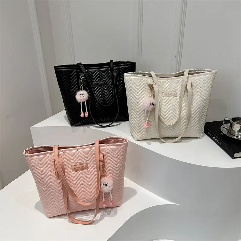 Pink Women's Zigzag Tote Bag Large Capacity - Image 7