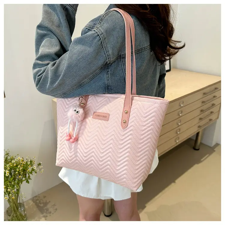 Pink Women's Zigzag Tote Bag Large Capacity — feature 14