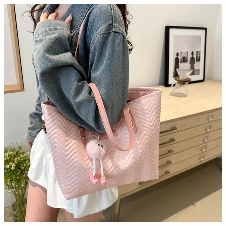 Pink Women's Zigzag Tote Bag Large Capacity — feature 17