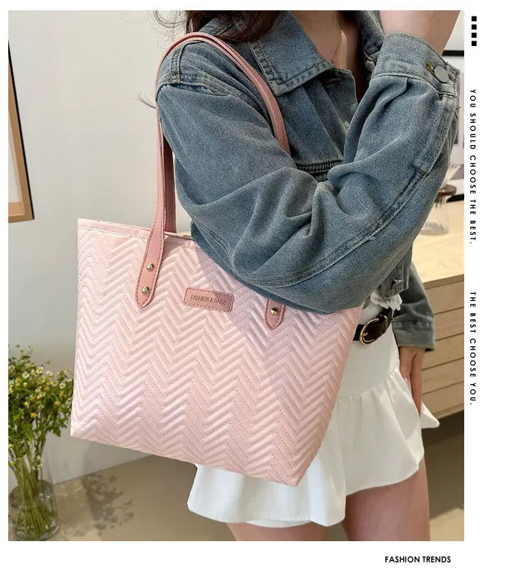 Pink Women's Zigzag Tote Bag Large Capacity — feature 2