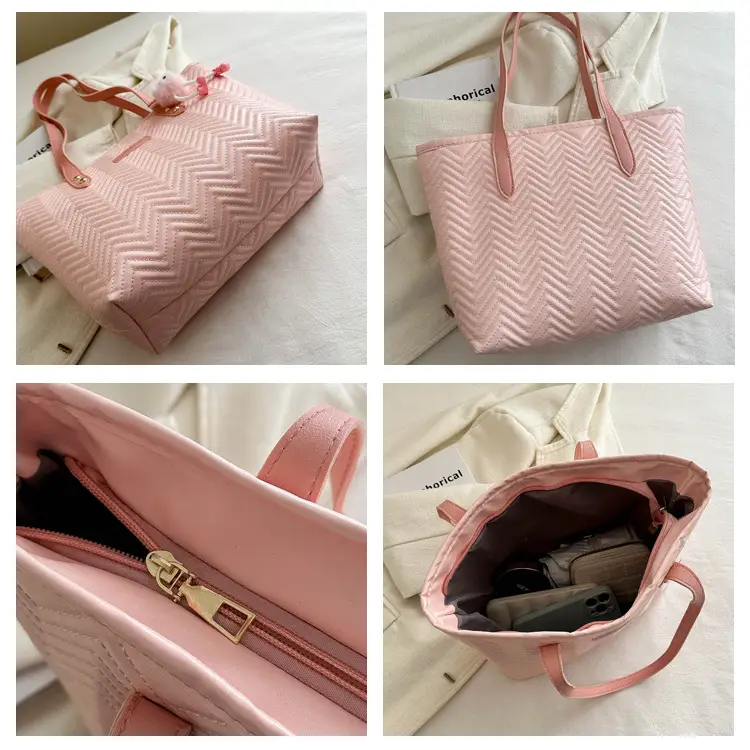 Pink Women's Zigzag Tote Bag Large Capacity — feature 9