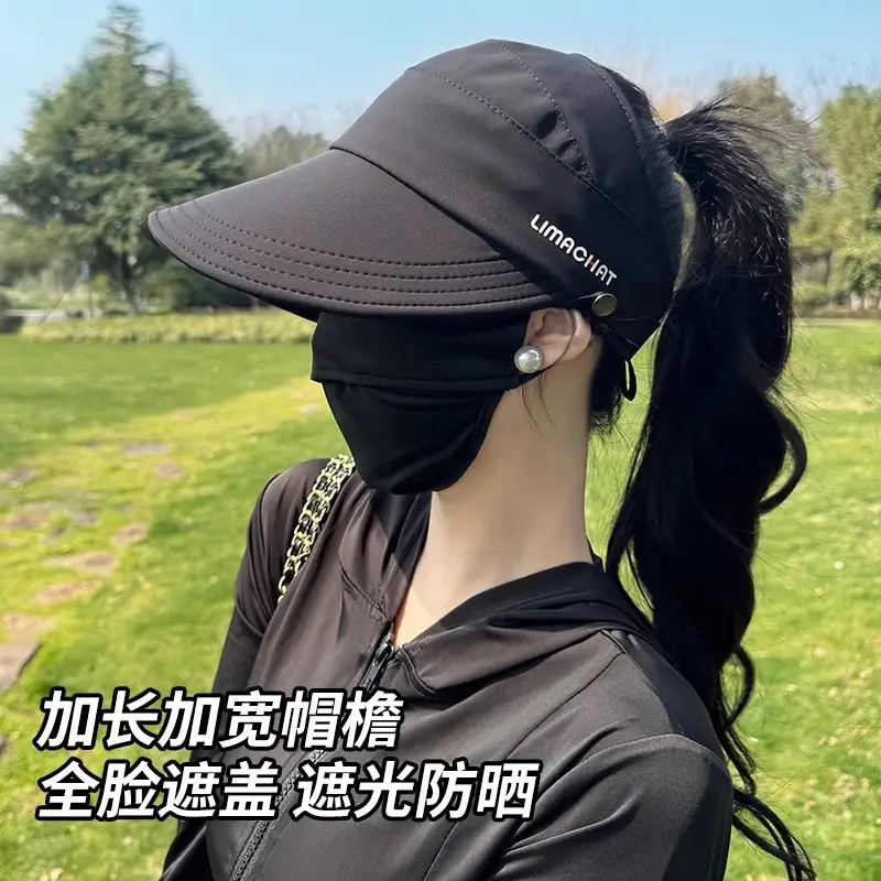 Women Black UV Sunscreen Hat with Neckpack - Image 5