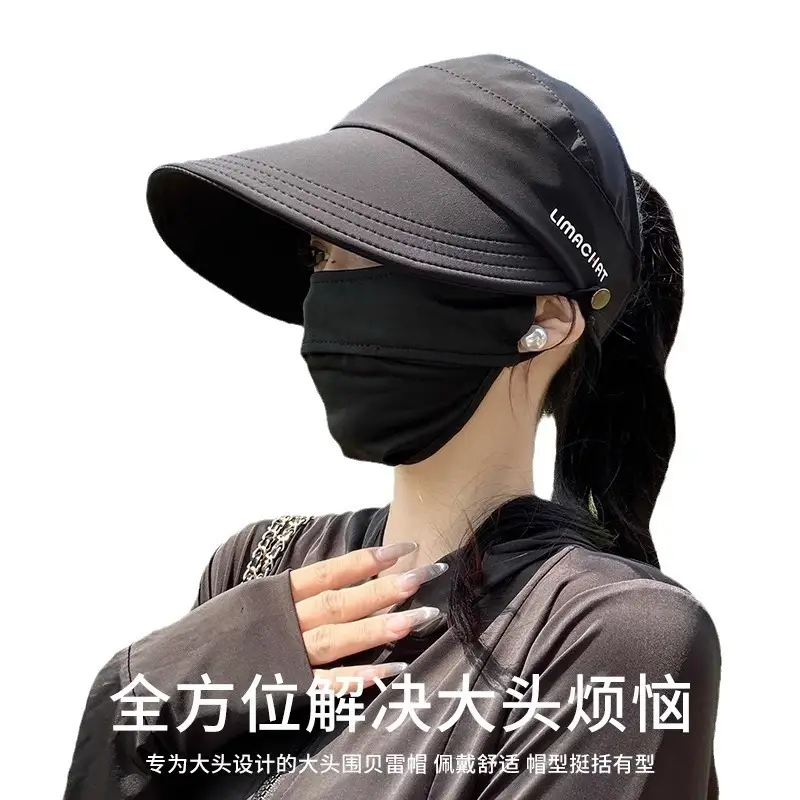 Women Black UV Sunscreen Hat with Neckpack - Image 6