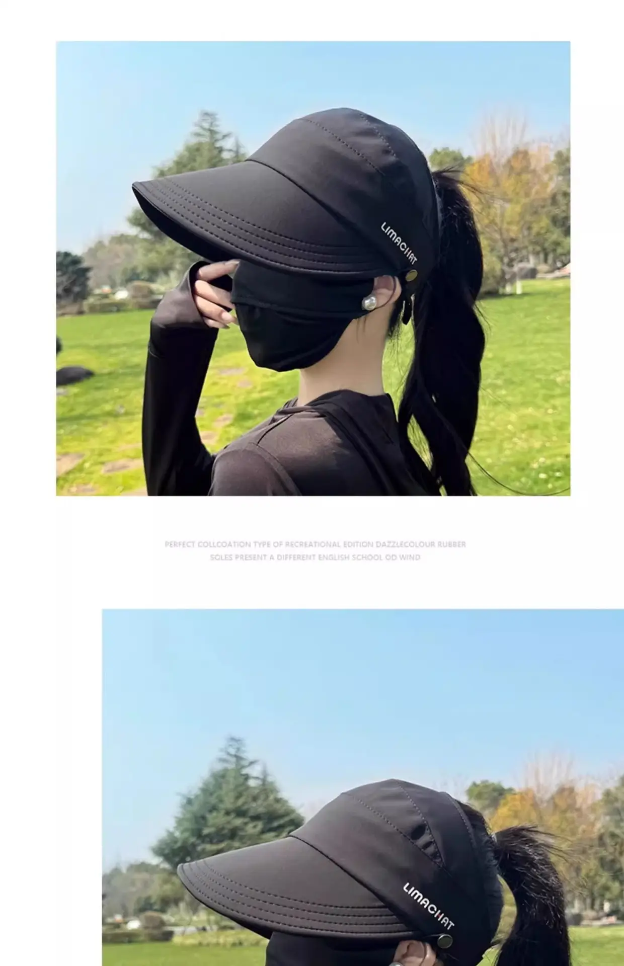 Women Black UV Sunscreen Hat with Neckpack — feature 11