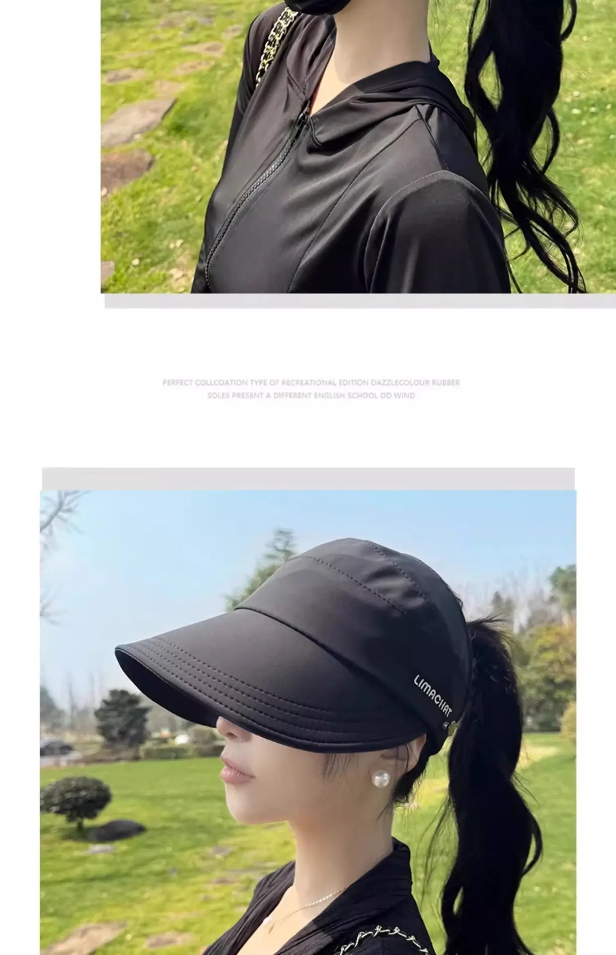 Women Black UV Sunscreen Hat with Neckpack — feature 13