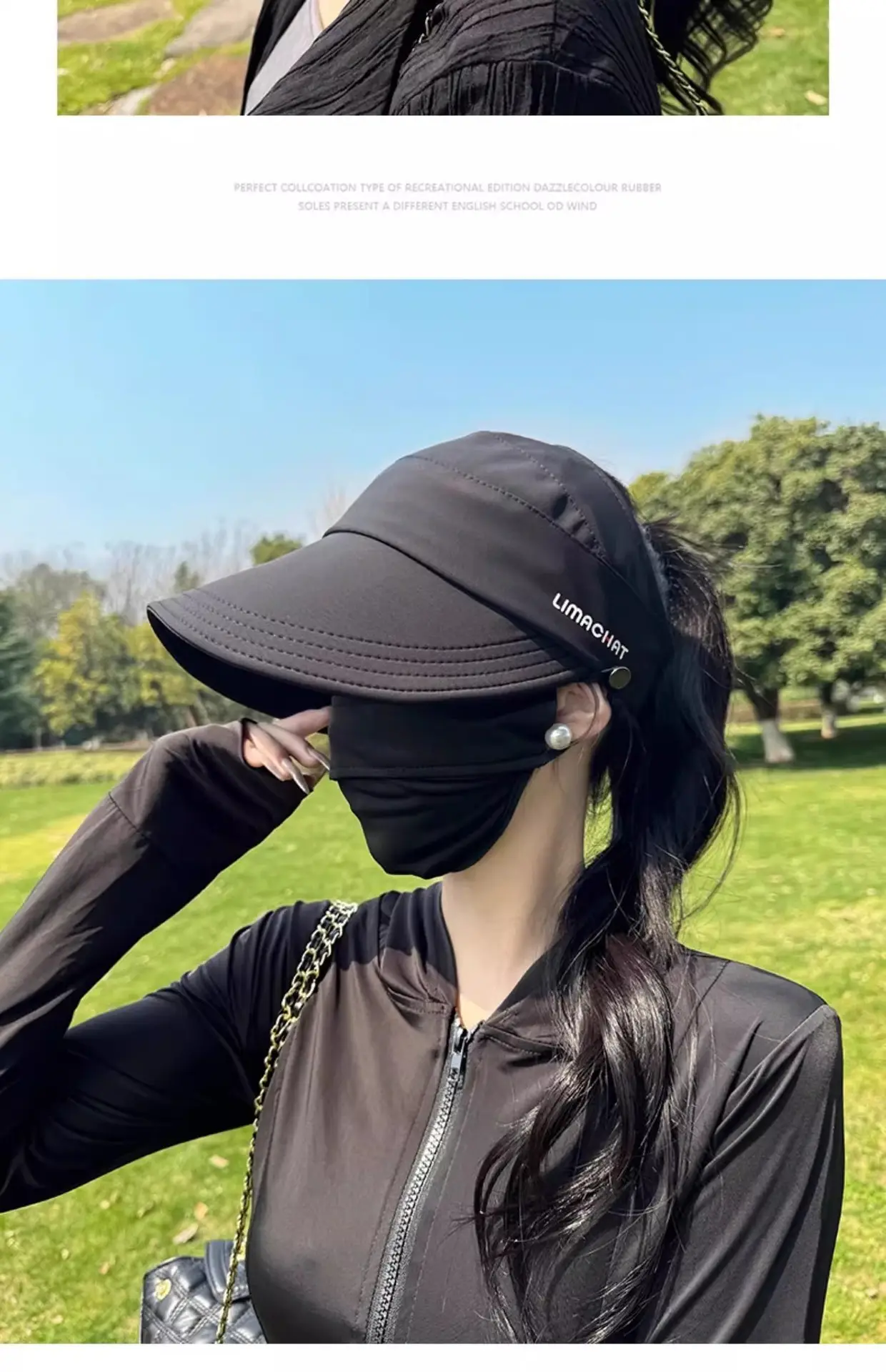 Women Black UV Sunscreen Hat with Neckpack — feature 15