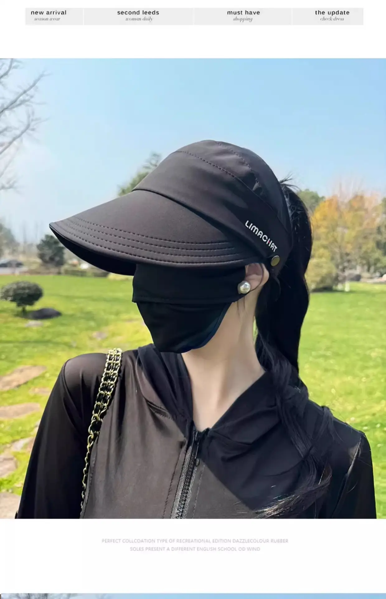 Women Black UV Sunscreen Hat with Neckpack — feature 5