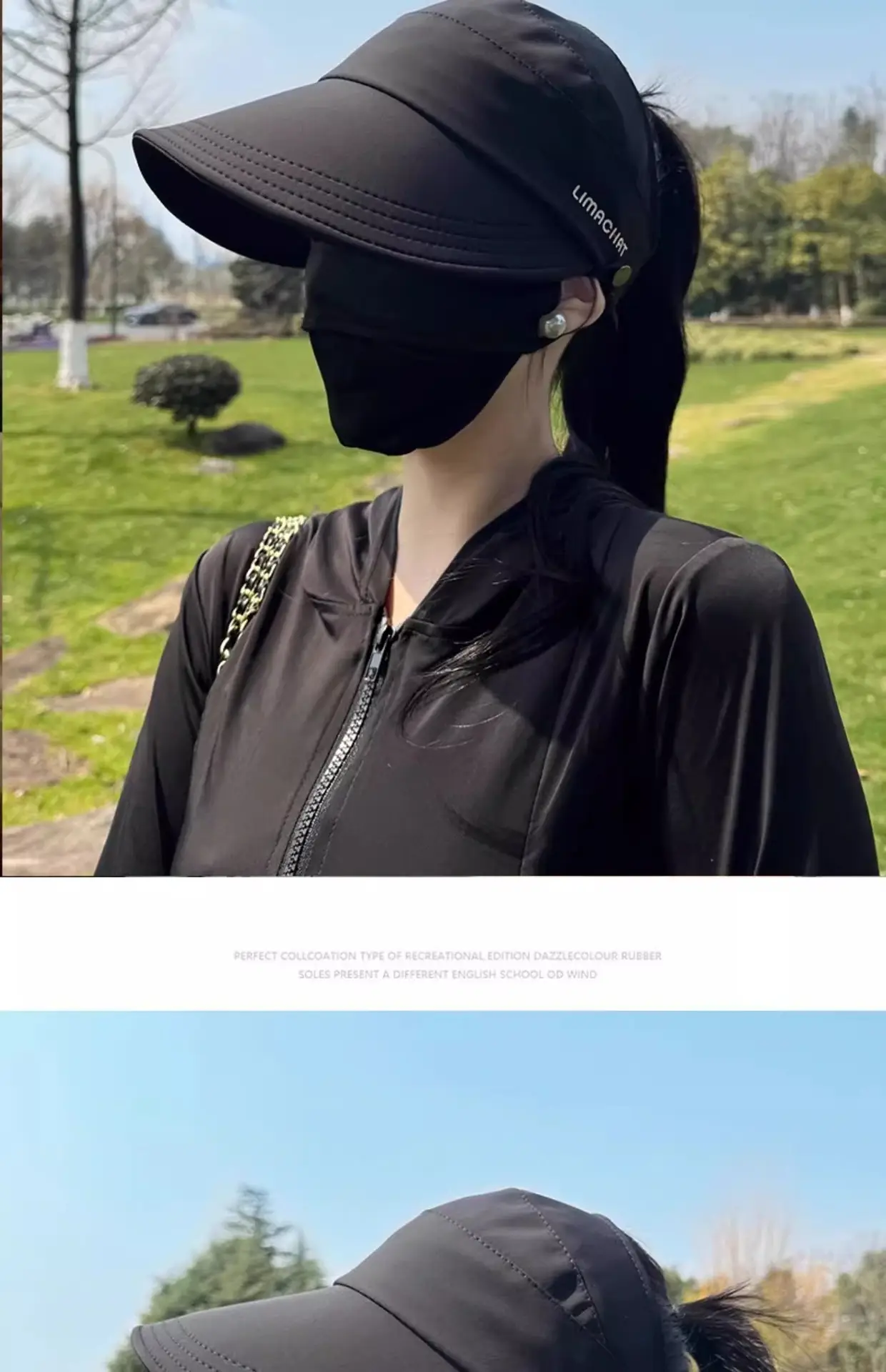 Women Black UV Sunscreen Hat with Neckpack — feature 7