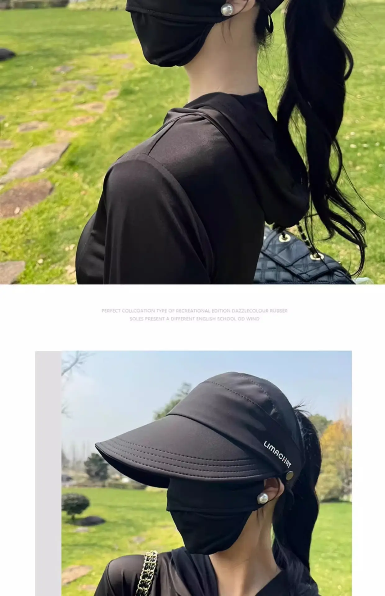 Women Black UV Sunscreen Hat with Neckpack — feature 9