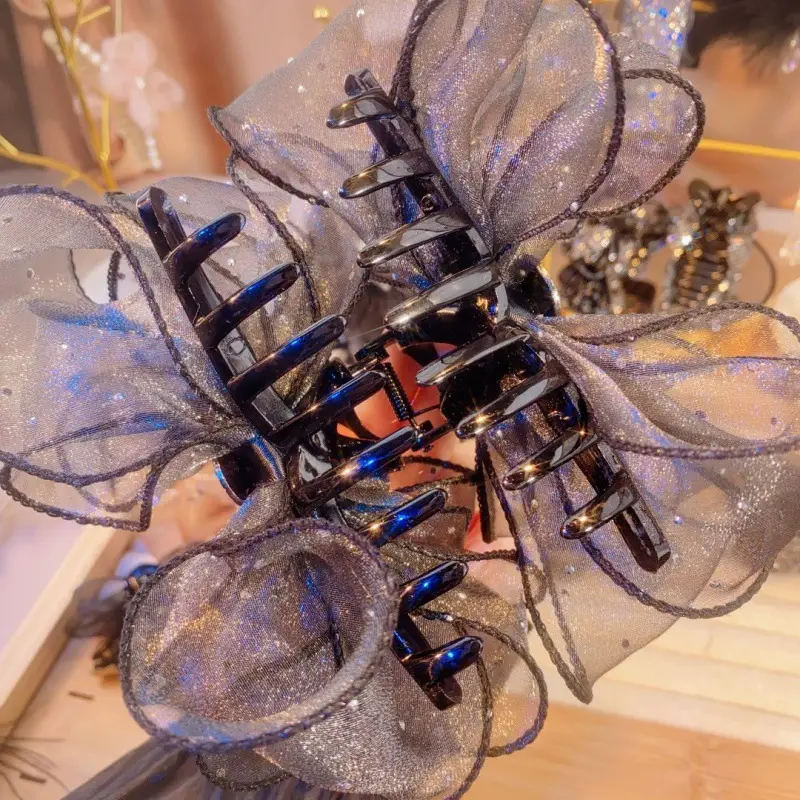 Korean Star Gauze Bow Hairpin with Shark Clip Design