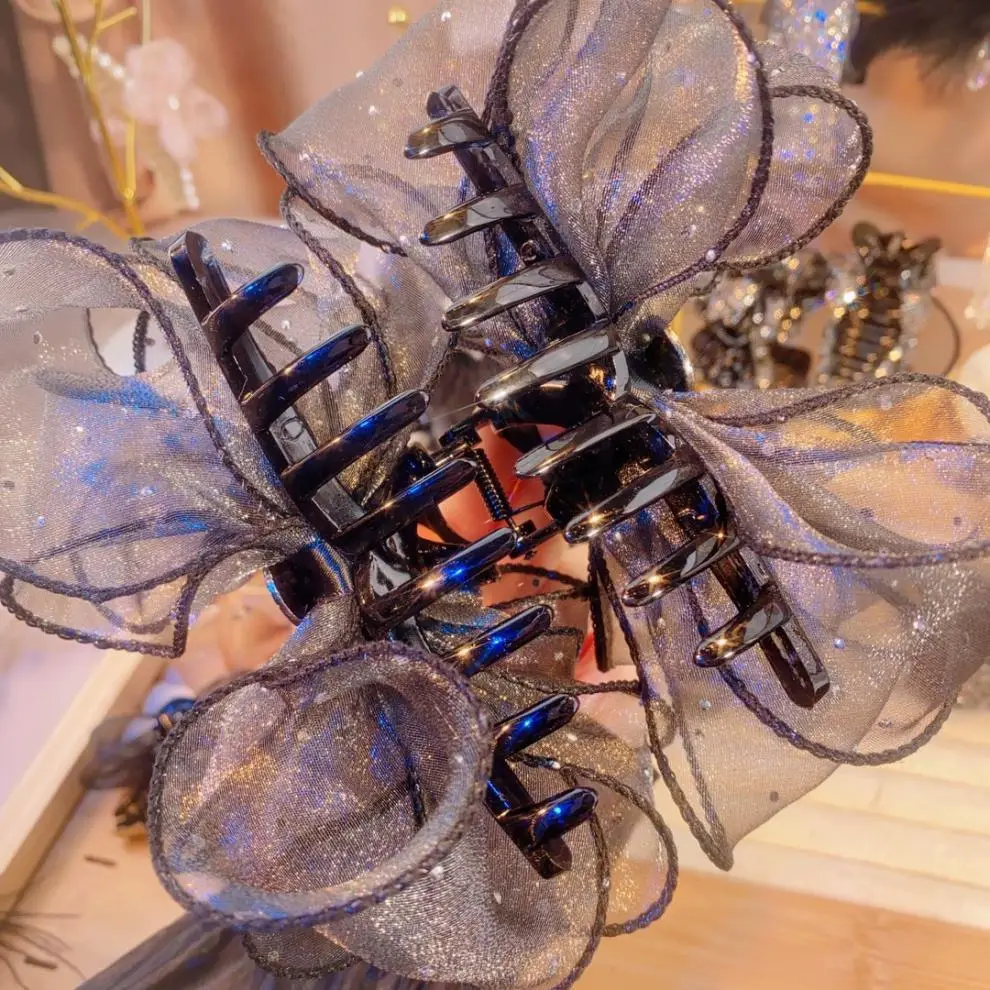 Korean Star Gauze Bow Hairpin with Shark Clip Design — feature 3