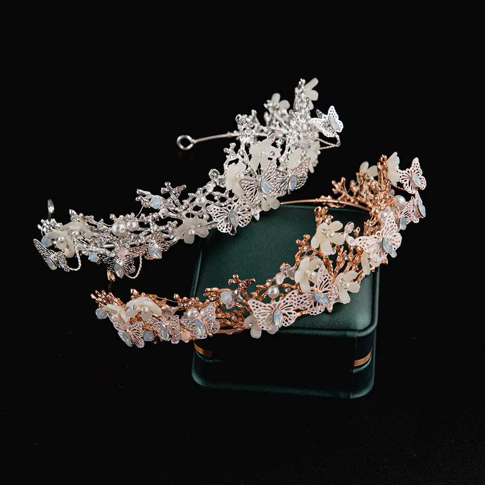 2024 Princess Crown Gold Emerald Wedding Bridal Crown - Image 40