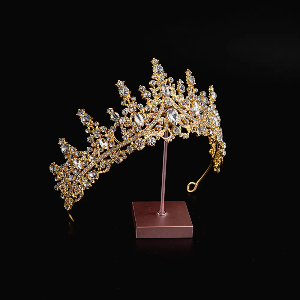 2024 Princess Crown Gold Emerald Wedding Bridal Crown - Image 13