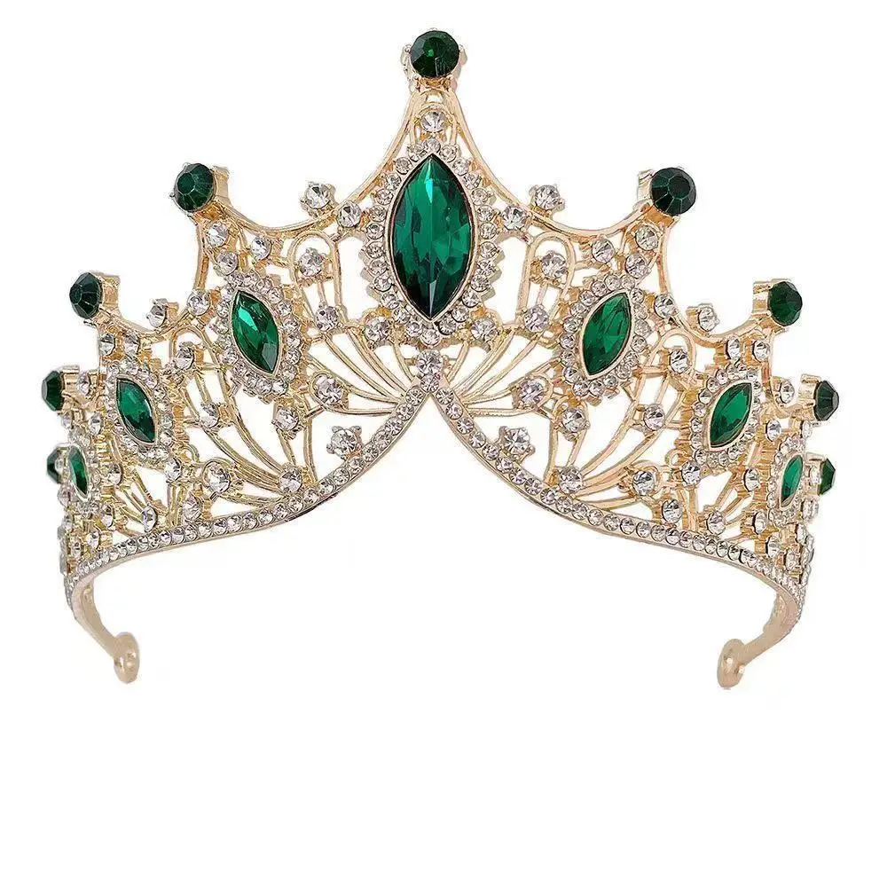 2024 Princess Crown Gold Emerald Wedding Bridal Crown - Image 31
