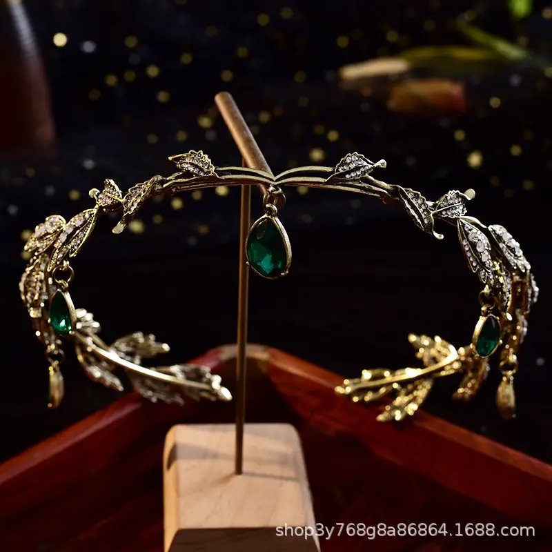 2024 Princess Crown Gold Emerald Wedding Bridal Crown - Image 33