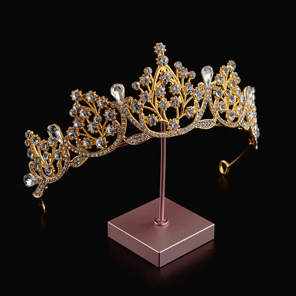 2024 Princess Crown Gold Emerald Wedding Bridal Crown - Image 7