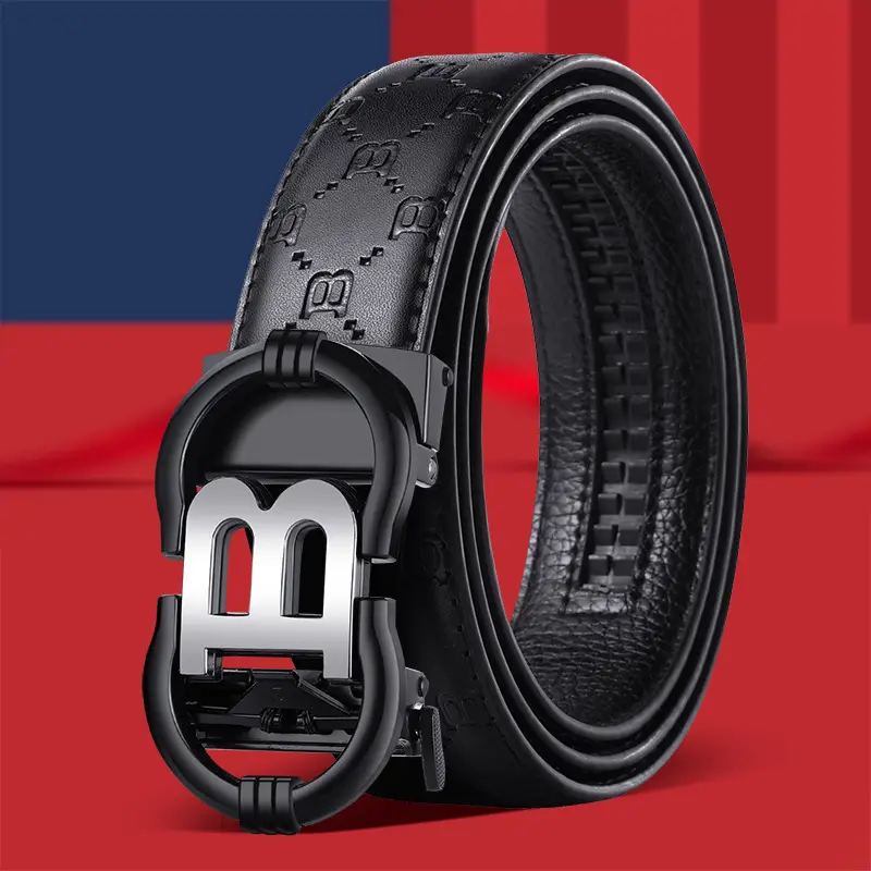 Men's Black Leather Belt with Letter B Buckle - Image 3