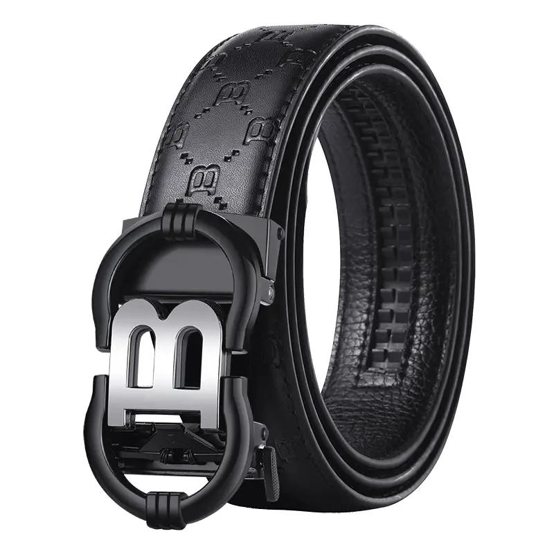 Men's Black Leather Belt with Letter B Buckle - Image 7