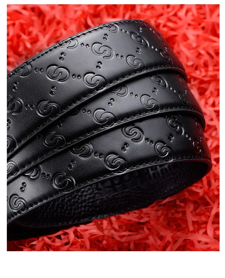 Men's Black Leather Belt with Letter B Buckle — feature 5