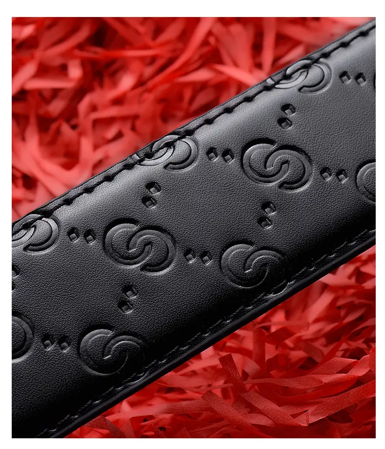 Men's Black Leather Belt with Letter B Buckle — feature 7