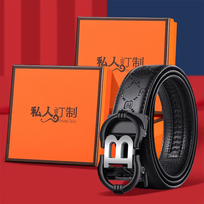 Men's Black Leather Belt with Letter B Buckle - Image 2
