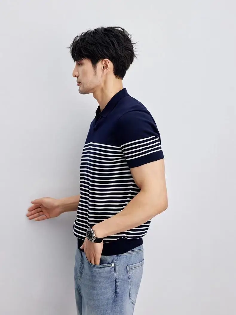 Men Striped Polo T-Shirt Blue White Casual Summer — feature 13