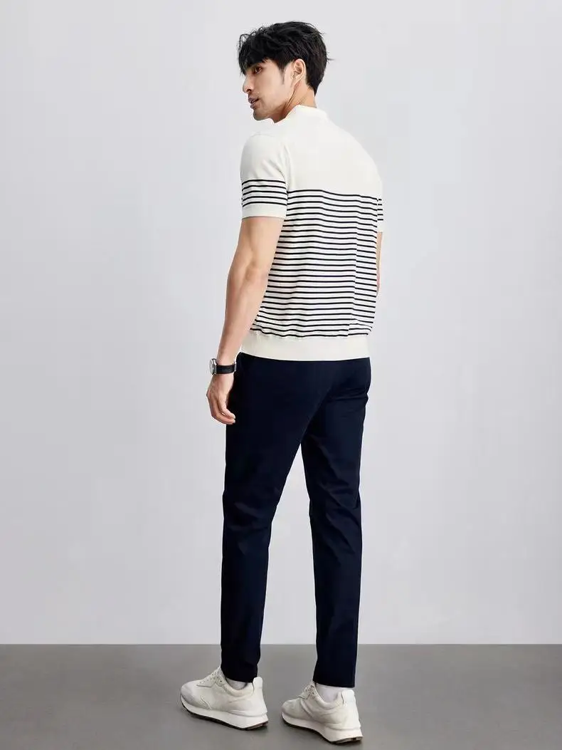 Men Striped Polo T-Shirt Blue White Casual Summer — feature 18