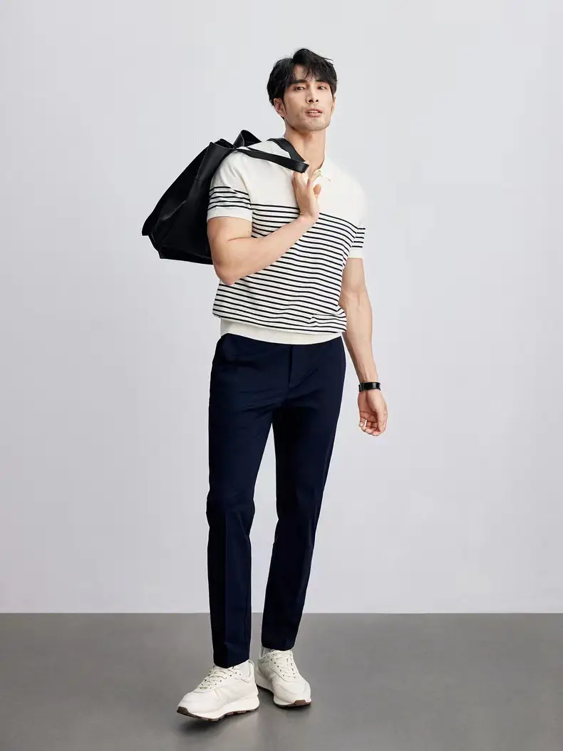 Men Striped Polo T-Shirt Blue White Casual Summer — feature 2